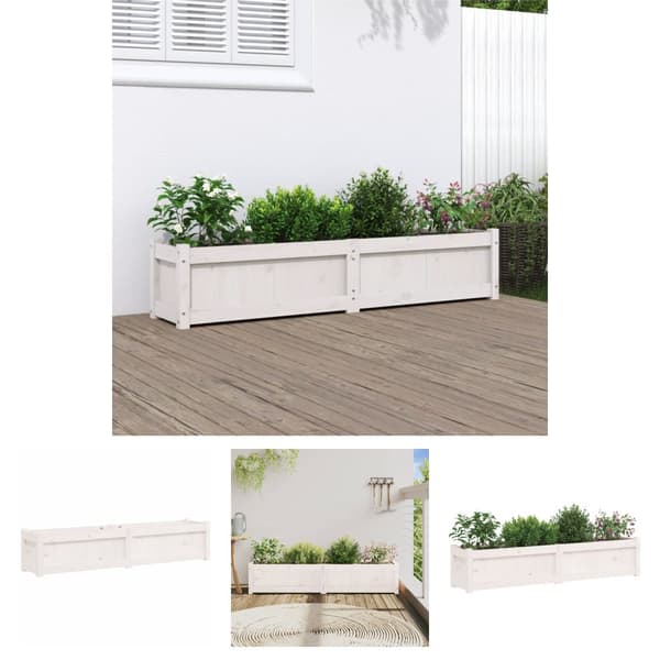 The Living Store plantekasse 150x31x31 cm massivt fyrretræ hvid -  Plantekrukker