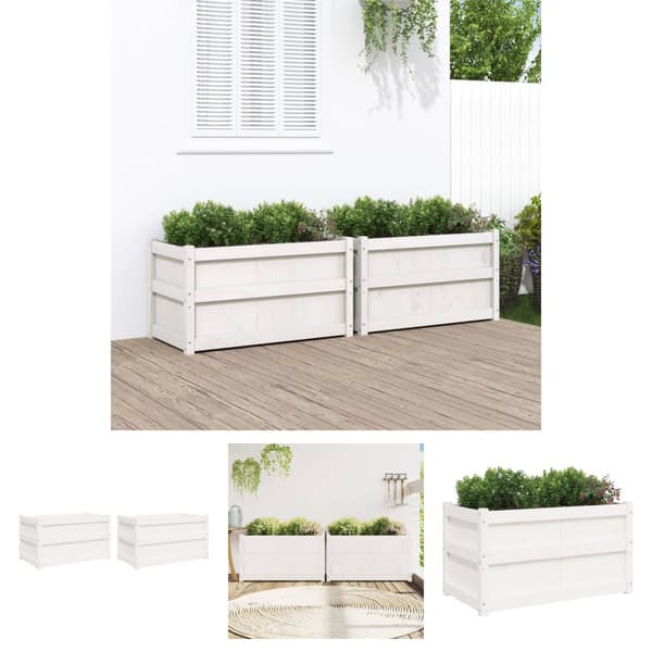 The Living Store plantekasser 2 stk. massivt fyrretræ hvid -  Plantekrukker