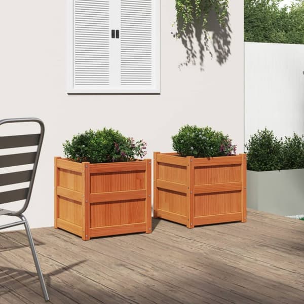 The Living Store plantekasser 2 stk. massivt fyrretræ gyldenbrun - Plantekrukker