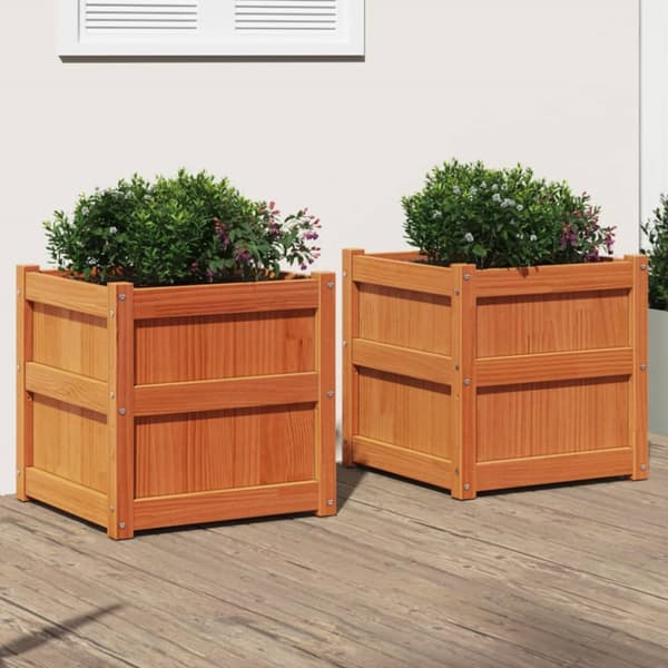 The Living Store plantekasser 2 stk. massivt fyrretræ gyldenbrun - Plantekrukker