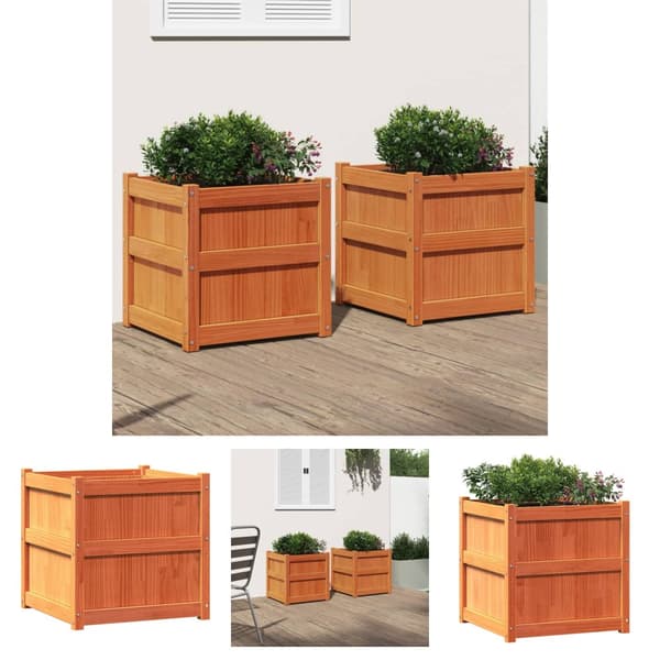 The Living Store plantekasser 2 stk. massivt fyrretræ gyldenbrun - Plantekrukker