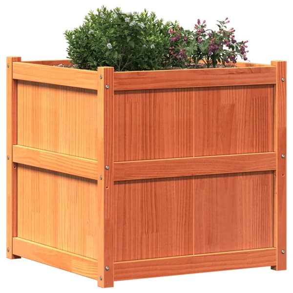 The Living Store plantekasse 70x70x70 cm massivt fyrretræ gyldenbrun - Plantekrukker