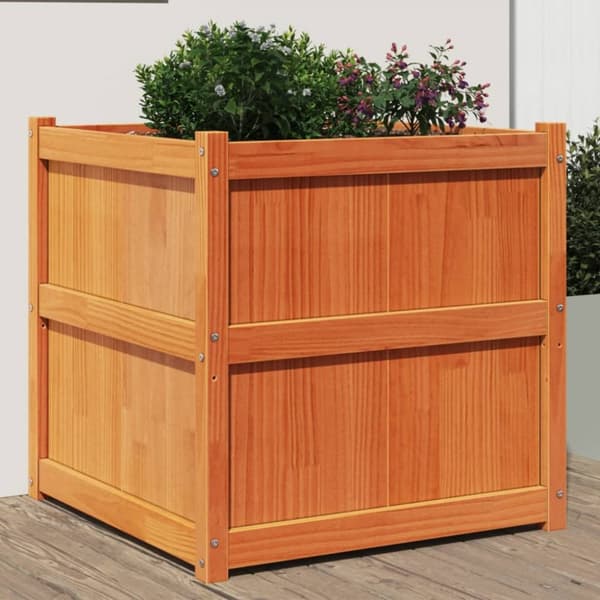 The Living Store plantekasse 70x70x70 cm massivt fyrretræ gyldenbrun - Plantekrukker