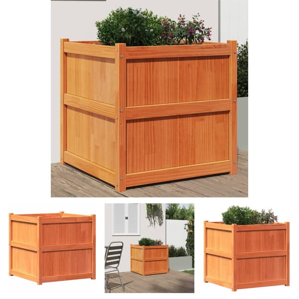 The Living Store plantekasse 70x70x70 cm massivt fyrretræ gyldenbrun -  Plantekrukker