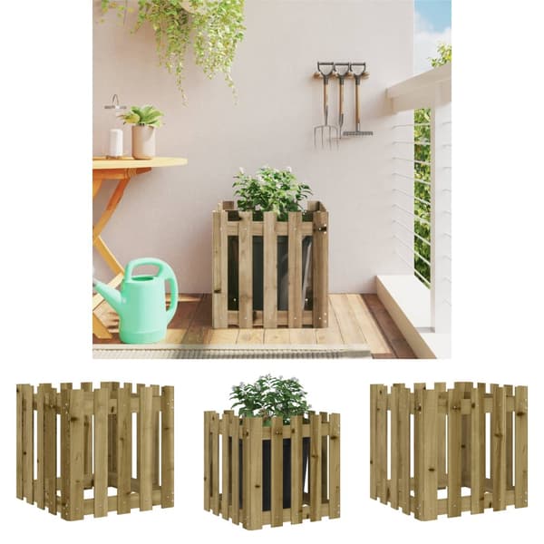 The Living Store plantekasse med stakitdesign 50x50x50 cm imprægneret fyrretræ -  Plantekrukker