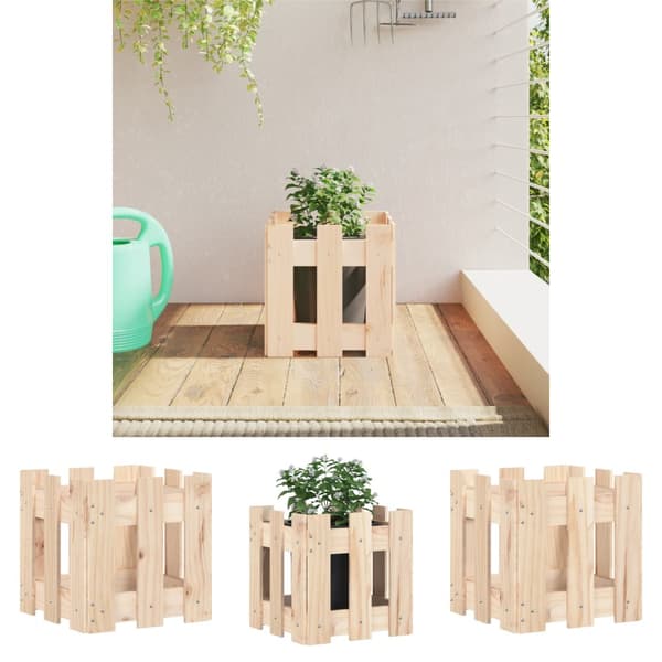 The Living Store plantekasse med stakitdesign 30x30x30 cm massivt fyrretræ -  Plantekrukker