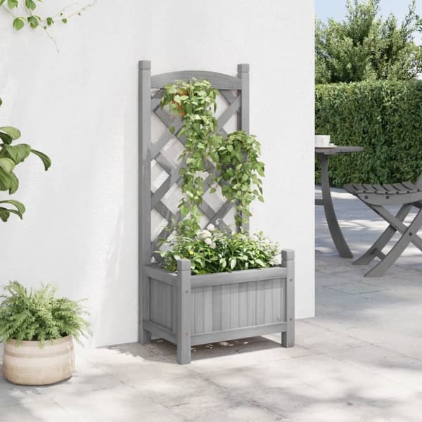 The Living Store Odlingslåda med spaljé grå massivt granträ -  Krukor & odlingslådor