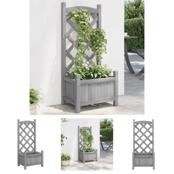 The Living Store Odlingslåda med spaljé grå massivt granträ -  Krukor & odlingslådor