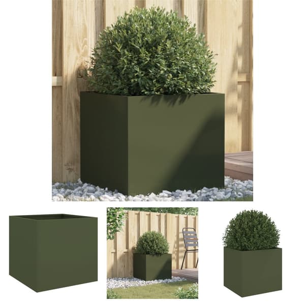 The Living Store plantekasse 49x47x46 cm koldvalset stål olivengrøn -  Plantekrukker