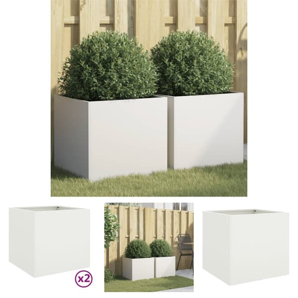 The Living Store plantekasser 2 stk. 42x40x39 cm koldvalset stål hvid -  Plantekrukker
