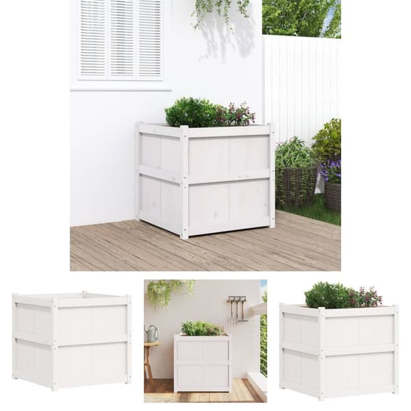 The Living Store plantekasse 70x70x70 cm massivt fyrretræ hvid -  Plantekrukker