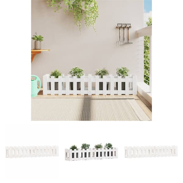 The Living Store højbed med stakitdesign 150x30x30 cm massivt fyrretræ hvid -  Plantekrukker
