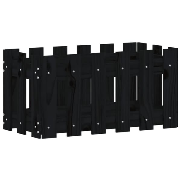 The Living Store plantekasse med stakitdesign 60x30x30 cm massivt fyrretræ sort -  Plantekrukker