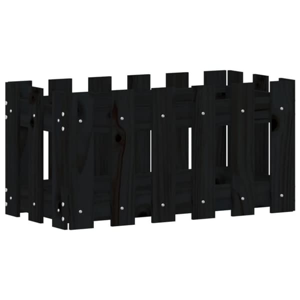 The Living Store plantekasse med stakitdesign 60x30x30 cm massivt fyrretræ sort -  Plantekrukker