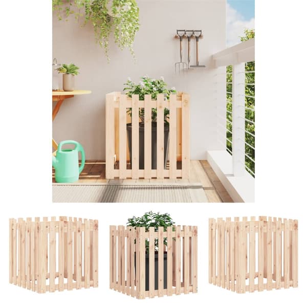 The Living Store plantekasse med stakitdesign 70x70x70 cm massivt fyrretræ -  Plantekrukker