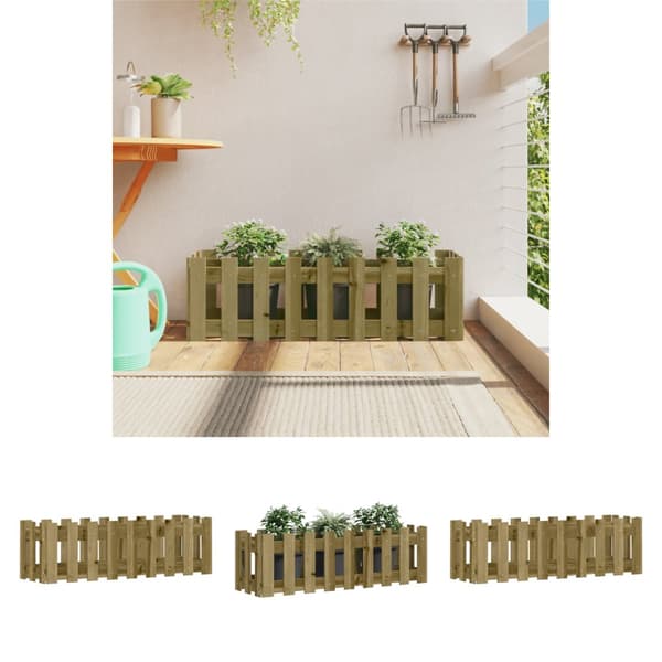 The Living Store højbed med stakitdesign 100x30x30 cm imprægneret fyrretræ -  Plantekrukker