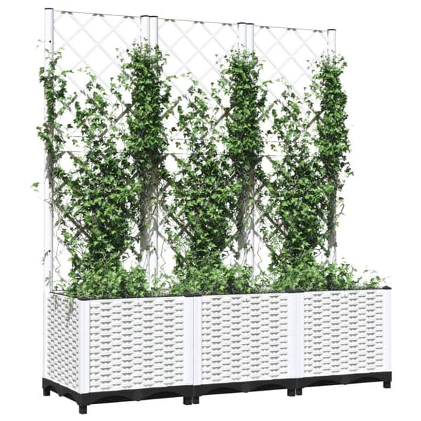 The Living Store Kukkalaatikko säleiköllä valkoinen 120x40x136 cm PP -  Kukkaruukut & istutuslaatikot