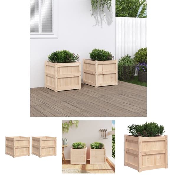 The Living Store plantekasser 2 stk. massivt fyrretræ -  Plantekrukker
