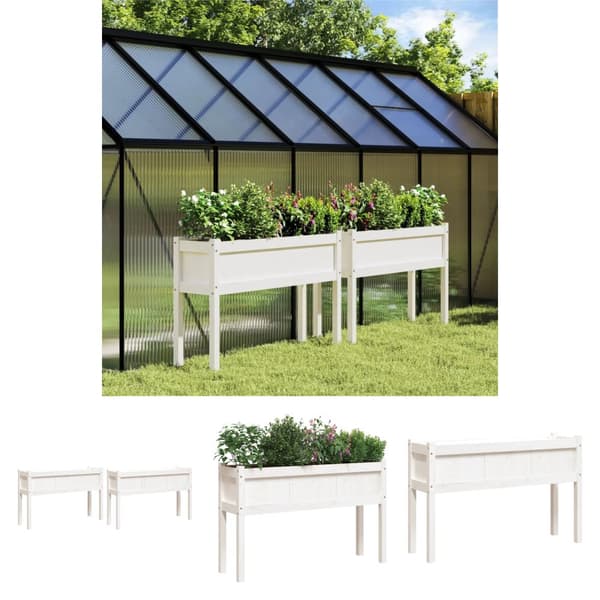 The Living Store plantekasser 2 stk. med ben massivt fyrretræ hvid -  Plantekrukker