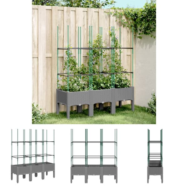 The Living Store plantekasse med espalier 120x40x142,5 cm PP lysegrå -  Plantekrukker