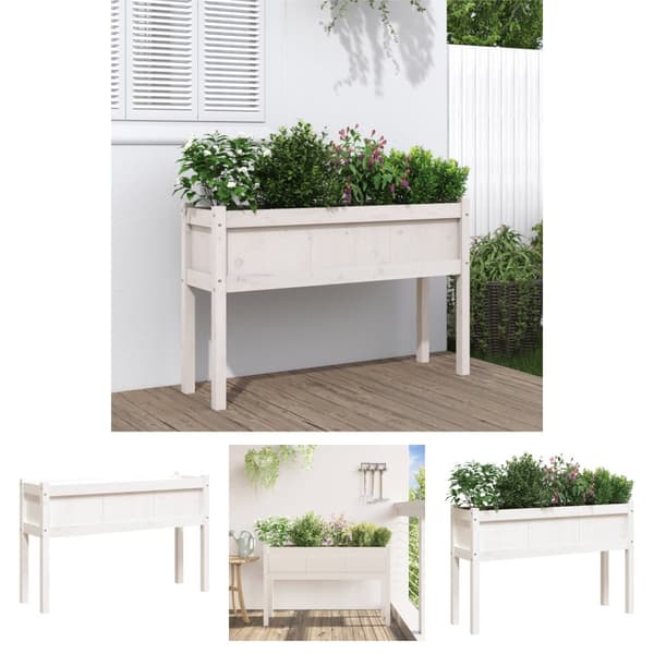 The Living Store Ulkokukkalaatikko jaloilla valkoinen 110x31x70 cm täysi mänty -  Kukkaruukut & istutuslaatikot