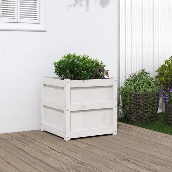 The Living Store Odlingslåda vit 50x50x50 cm massiv furu -  Krukor & odlingslådor