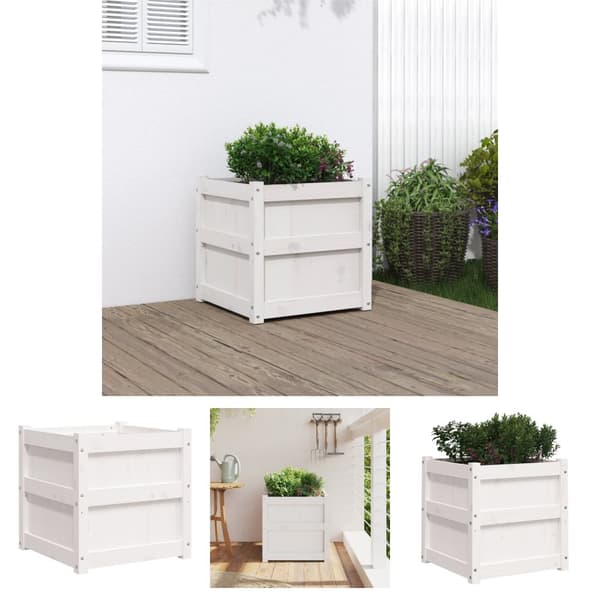 The Living Store Odlingslåda vit 50x50x50 cm massiv furu -  Krukor & odlingslådor