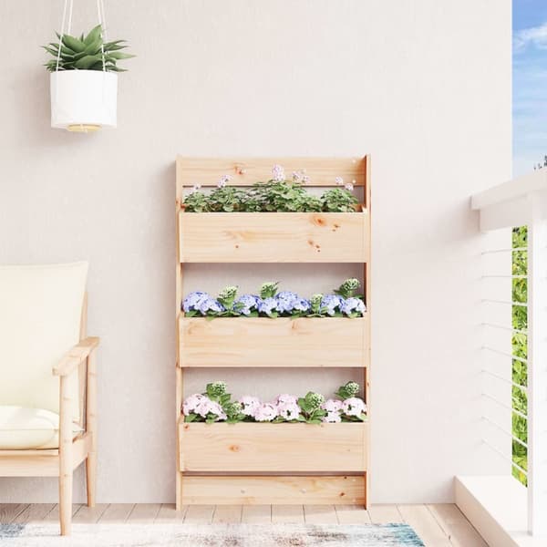 The Living Store plantevæg 60x18,5x110 cm 3 niveauer massivt fyrretræ -  Plantekrukker