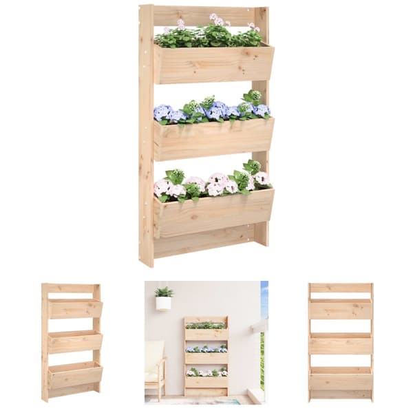 The Living Store plantevæg 60x18,5x110 cm 3 niveauer massivt fyrretræ -  Plantekrukker