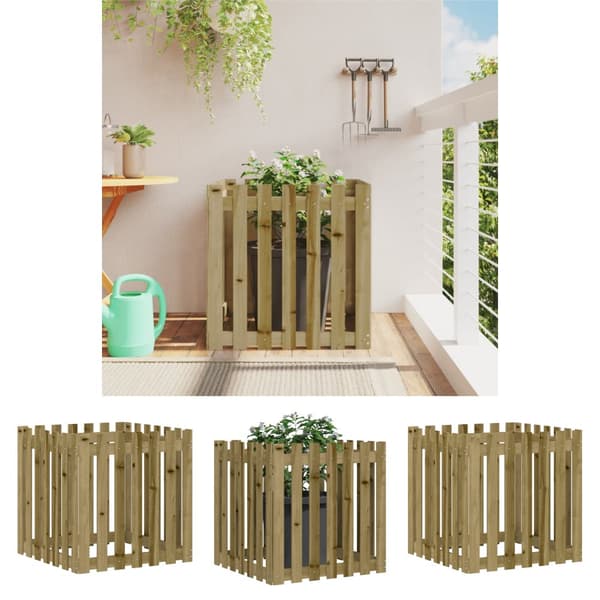 The Living Store plantekasse med stakitdesign 70x70x70 cm imprægneret fyrretræ -  Plantekrukker