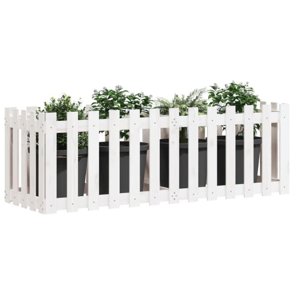 The Living Store Odlingslåda med staket-design vit 150x50x50 cm massiv furu - Krukor & odlingslådor