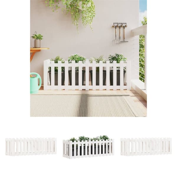 The Living Store højbed med stakitdesign 150x50x50 cm massivt fyrretræ hvid -  Plantekrukker
