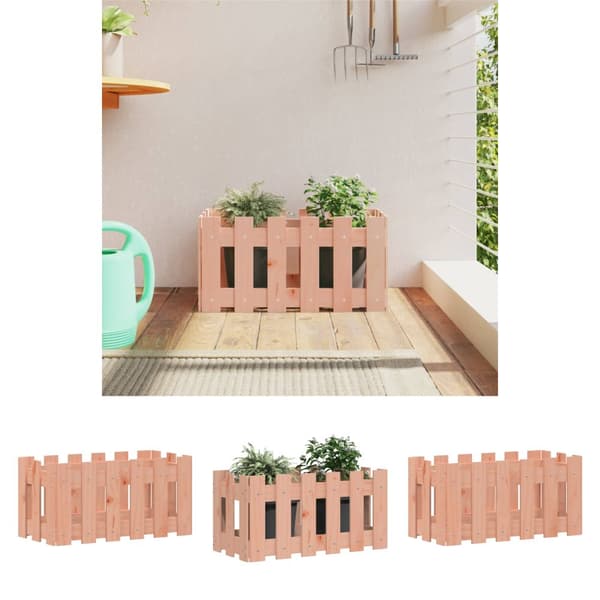 The Living Store Odlingslåda med staket-design 60x30x30 cm massivt douglas-trä - Krukor & odlingslådor