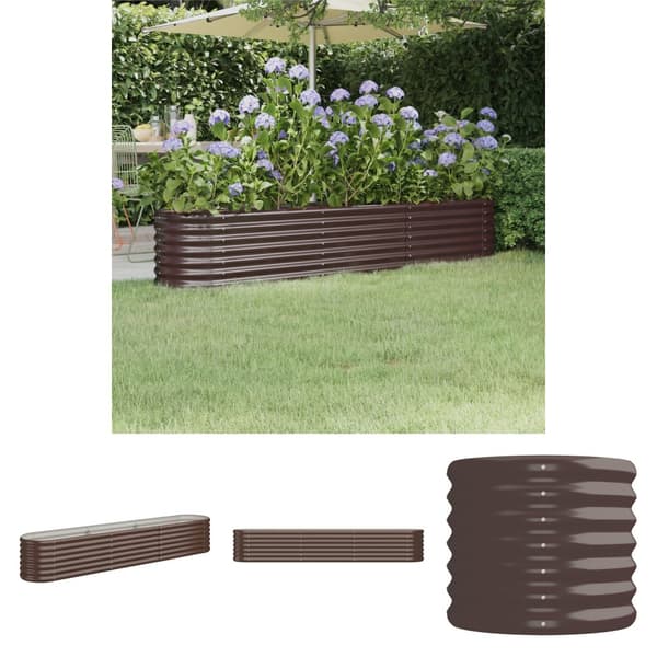 The Living Store plantekasse 224x40x36 cm pulverlakeret stål brun - Plantekrukker