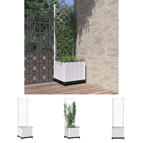 The Living Store plantekasse med espalier 40x40x136 cm PP hvid -  Plantekrukker
