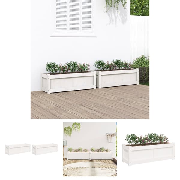 The Living Store plantekasser 2 stk. massivt fyrretræ hvid -  Plantekrukker