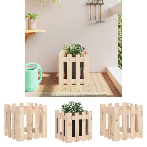 The Living Store plantekasse med stakitdesign 40x40x40 cm massivt fyrretræ - Plantekrukker