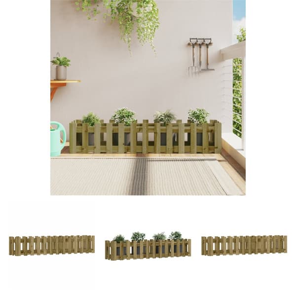 The Living Store højbed med stakitdesign 150x30x30 cm imprægneret fyrretræ -  Plantekrukker