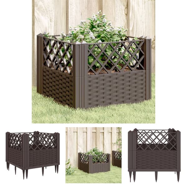 The Living Store plantekasse med spyd 43,5x43,5x43,5 cm PP brun -  Plantekrukker
