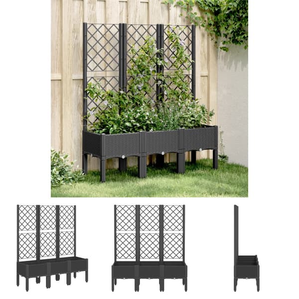 The Living Store plantekasse med espalier 120x40x142 cm PP sort -  Plantekrukker