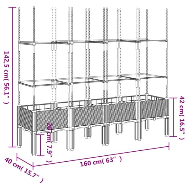 The Living Store plantekasse med espalier 160x40x142,5 cm PP grå -  Plantekrukker
