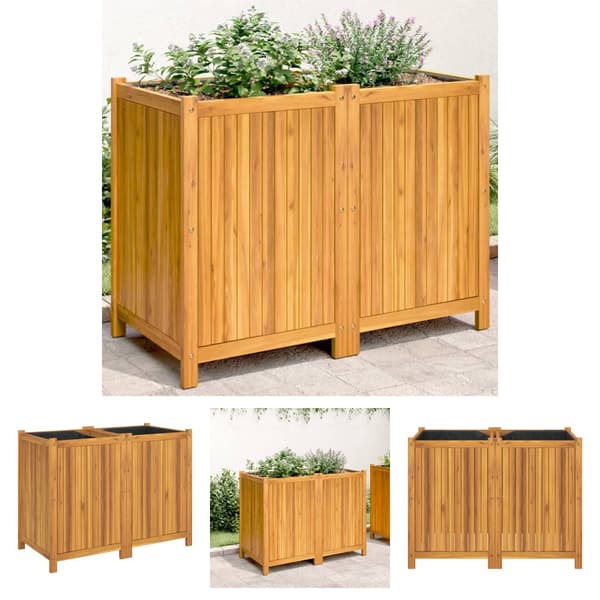 The Living Store Odlingslåda med foder 100x50x75 cm massivt akaciaträ - Krukor & odlingslådor