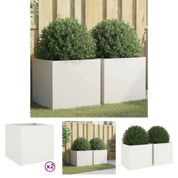 The Living Store plantekasser 2 stk. 49x47x46 cm koldvalset stål hvid -  Plantekrukker