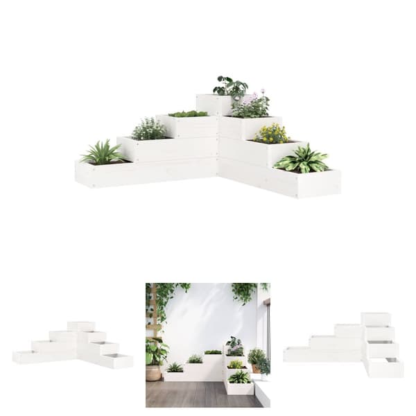 The Living Store plantekasse 4 niveauer 80,5x79x36 cm massivt fyrretræ hvid - Plantekrukker