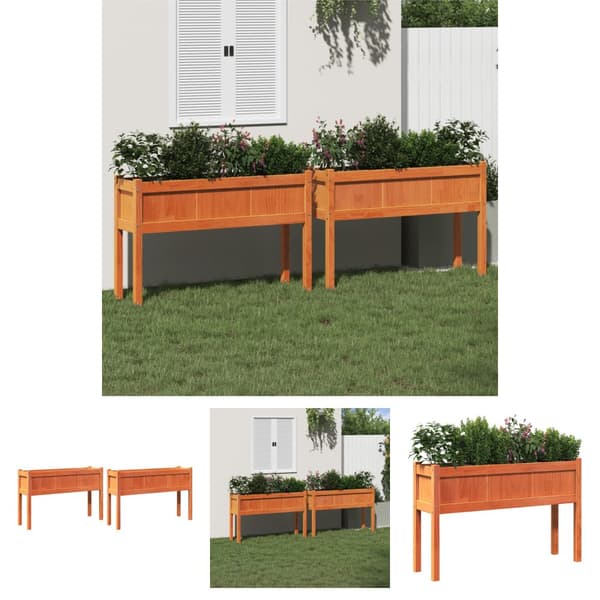 The Living Store plantekasser 2 stk. med ben massivt fyrretræ gyldenbrun -  Plantekrukker