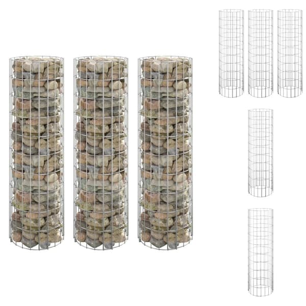 Krukor & odlingslådor - Living Planteringsgabion 3 st upphöjd rund galvaniserat stål Ø30x100cm