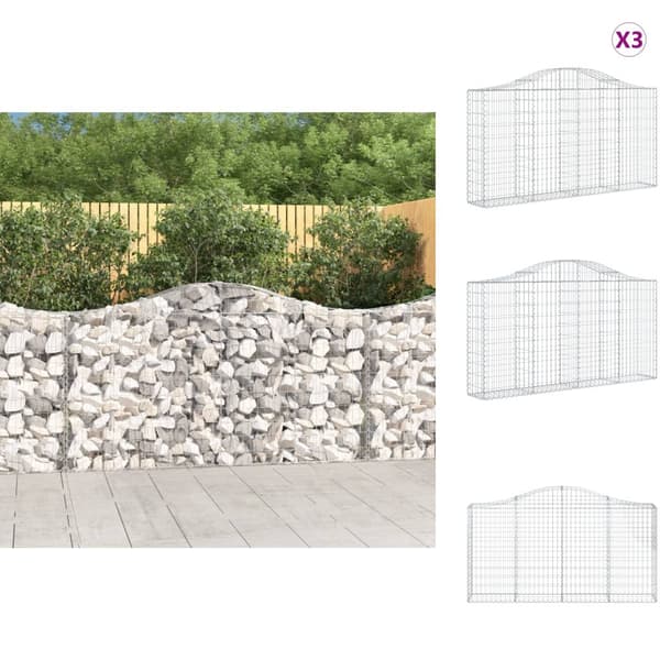 Plantekrukker - Living buede gabionkurve 3 stk. 200x30x100/120 cm galvaniseret jern