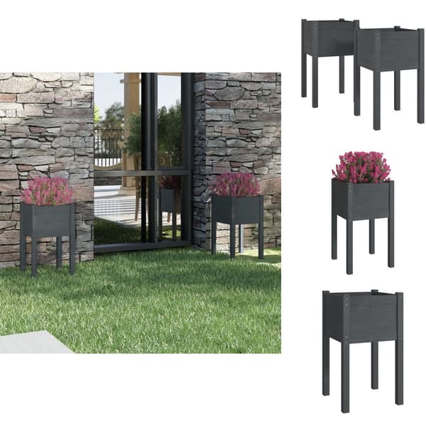 Plantekrukker - Living plantekasser 2 stk. 40x40x70 cm massivt fyrretræ grå