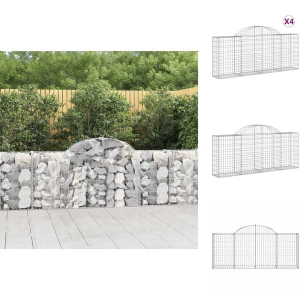 Plantekrukker - Living buede gabionkurve 4 stk. 200x30x80/100 cm galvaniseret jern