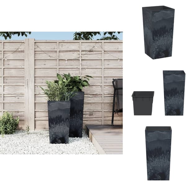 Krukor & odlingslådor - Living Blomkruka avtagbar insida antracit 11/26,5 L PP betonglook
